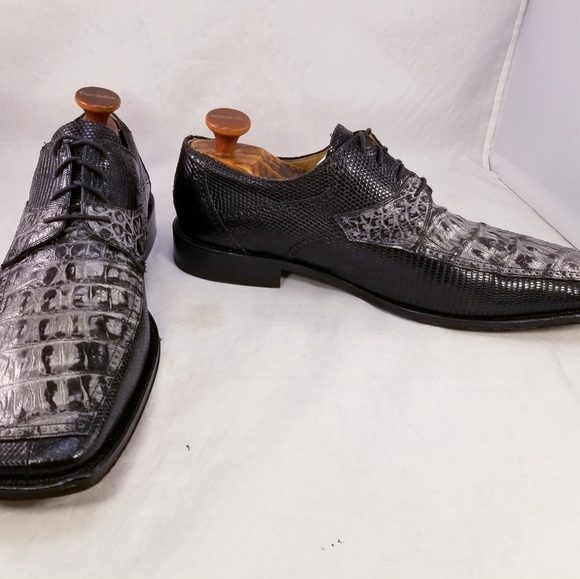 DAVID EDEN GENUINE CROCODILE LIZARD MEN SHOES OXFORDS BLACK GRAY SIZE 13 EUC - Picture 11 of 13